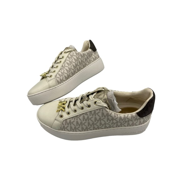 Michael Kors Poppy Lace Up Mini MK Logo PVC Vanilla Women’s 6.5 - Picture 1 of 9